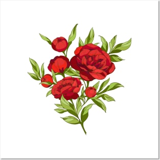 bouquet of bright red peonies Posters and Art